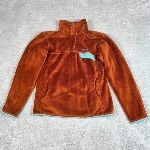 Patagonia Re-Tool Snap-T Fleece Pullover Womens Medium Burnt Orange Blue Trim